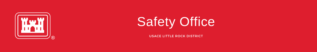 the words "safety office" on a red background with USACE castle icon