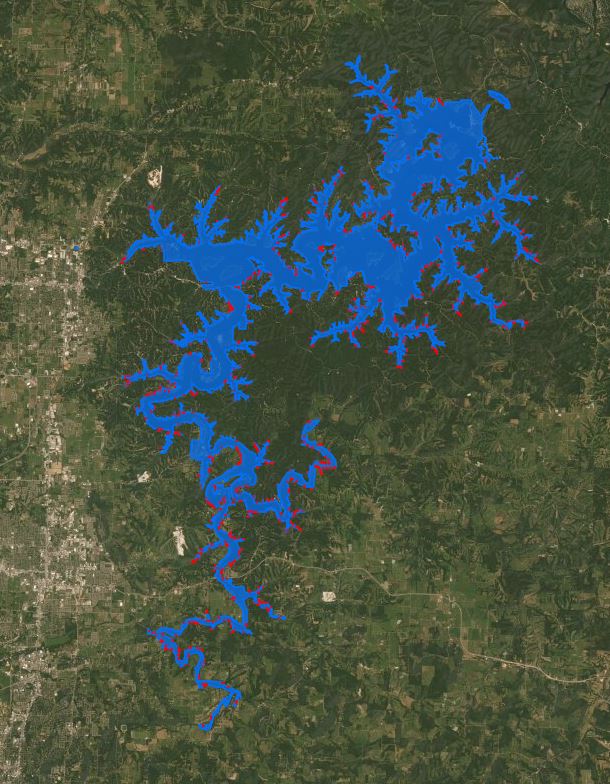 overhead map of beaver lake