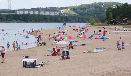 swim beaches and families having fun